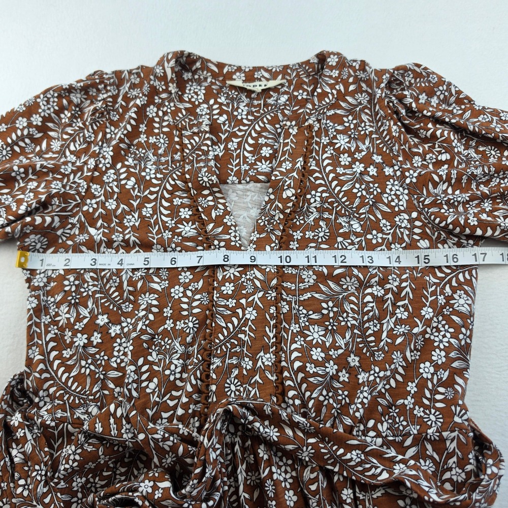 Boden Brown Floral Cotton Tencel Maxi Dress Puff Sleeve Tie Waist Size 4 - Picture 9 of 11
